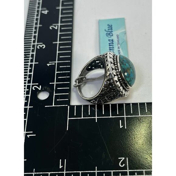STERLING SILVER Jenna Blue Cabochon TURQUOISE Domed Ring Size 7 - Vintage NOS - Picture 13 of 15